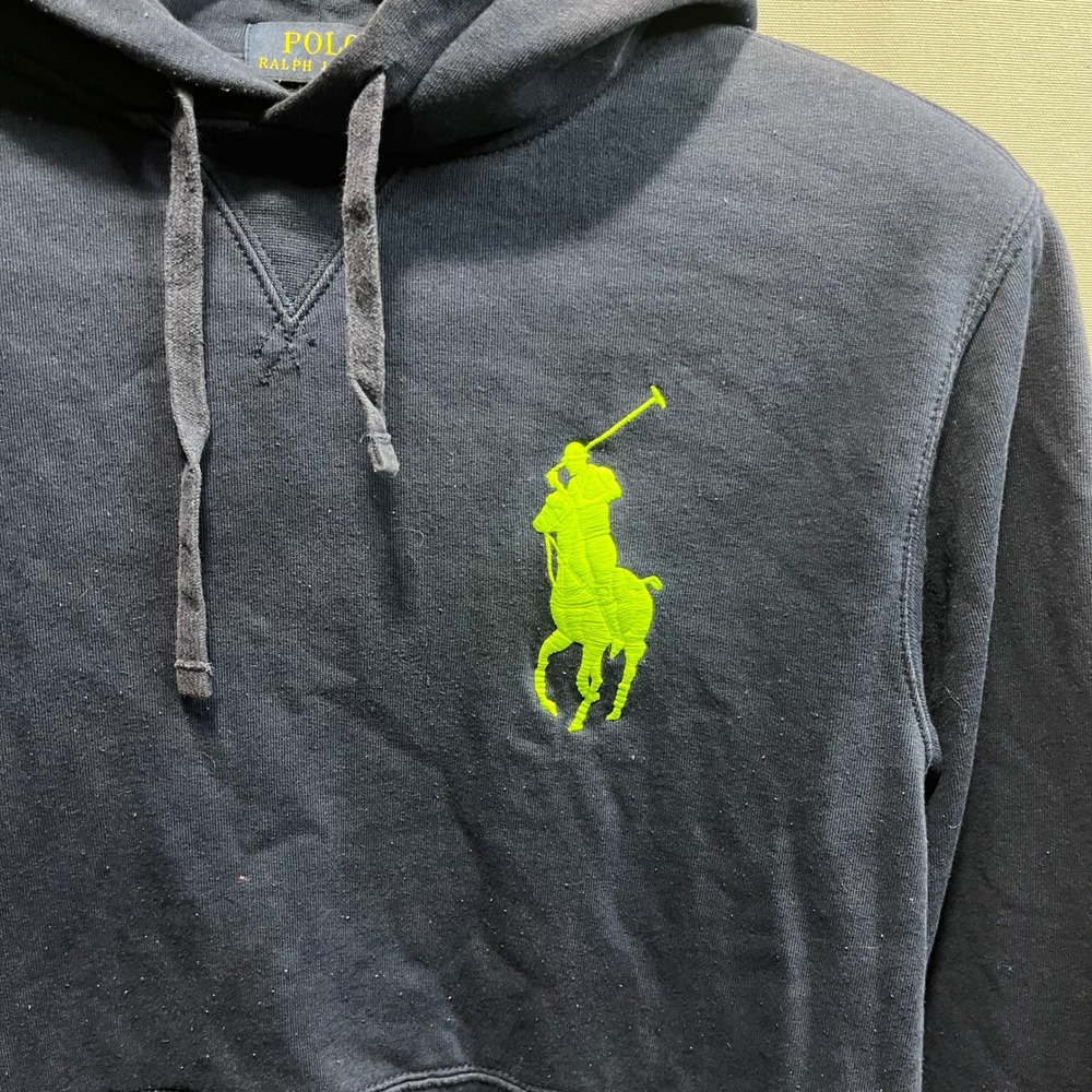 Polo Ralph Lauren Mens Big Pony Hoodie Navy Blue Neon Green Size S Small